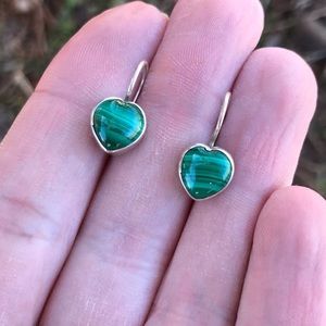 Vintage green malachite heart 925 silver earrings southwestern